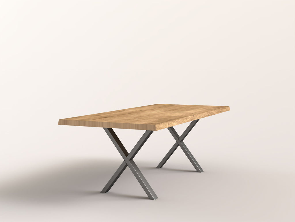 Esstisch "Saarbrücken" Eiche massiv Baumkante mit Stahlgestell