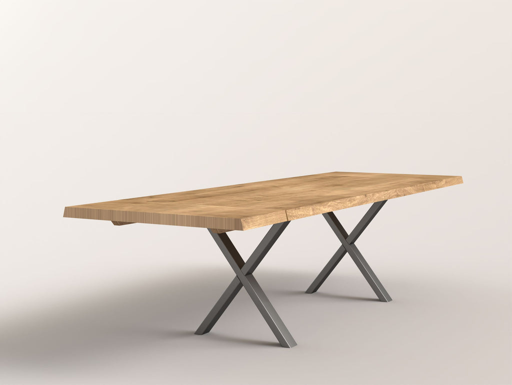 Esstisch "Saarbrücken" Eiche massiv Baumkante mit Stahlgestell