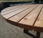 Gartentisch rund 160 cm aus Roteiche und Stahl