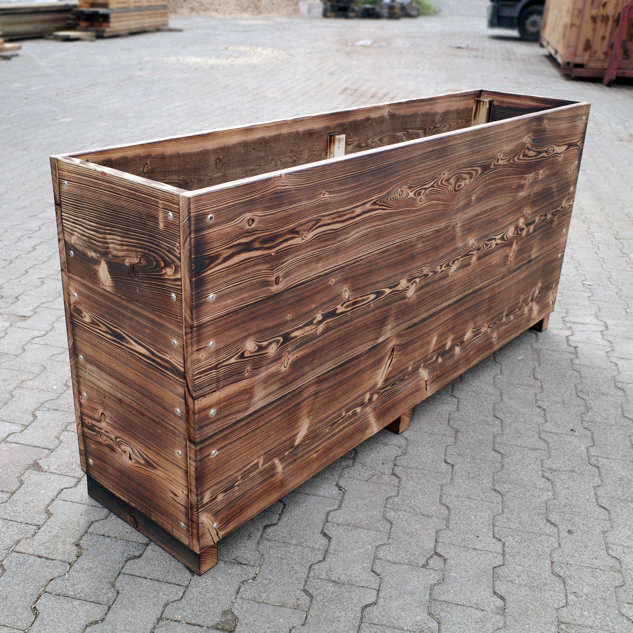 Hochbeet aus Holz Lärche geflammt für Balkon, Terrasse und kleine Räume 200x40x85 cm (LxBxH)