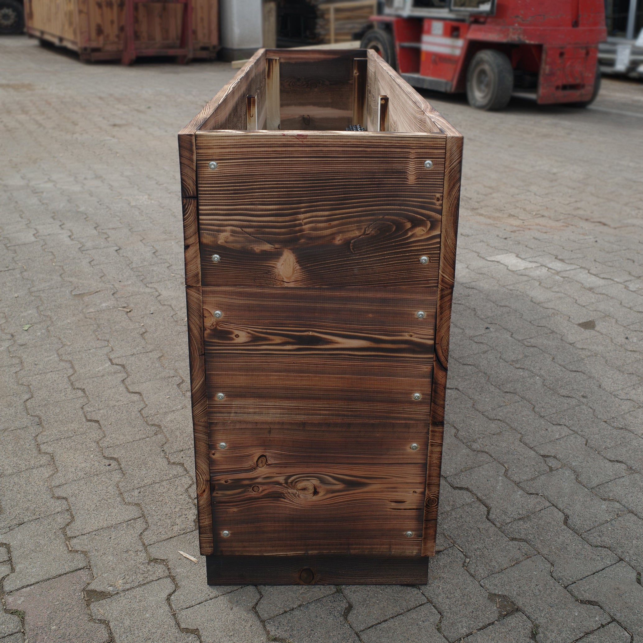 Hochbeet aus Holz Lärche geflammt für Balkon, Terrasse und kleine Räume 200x40x85 cm (LxBxH)