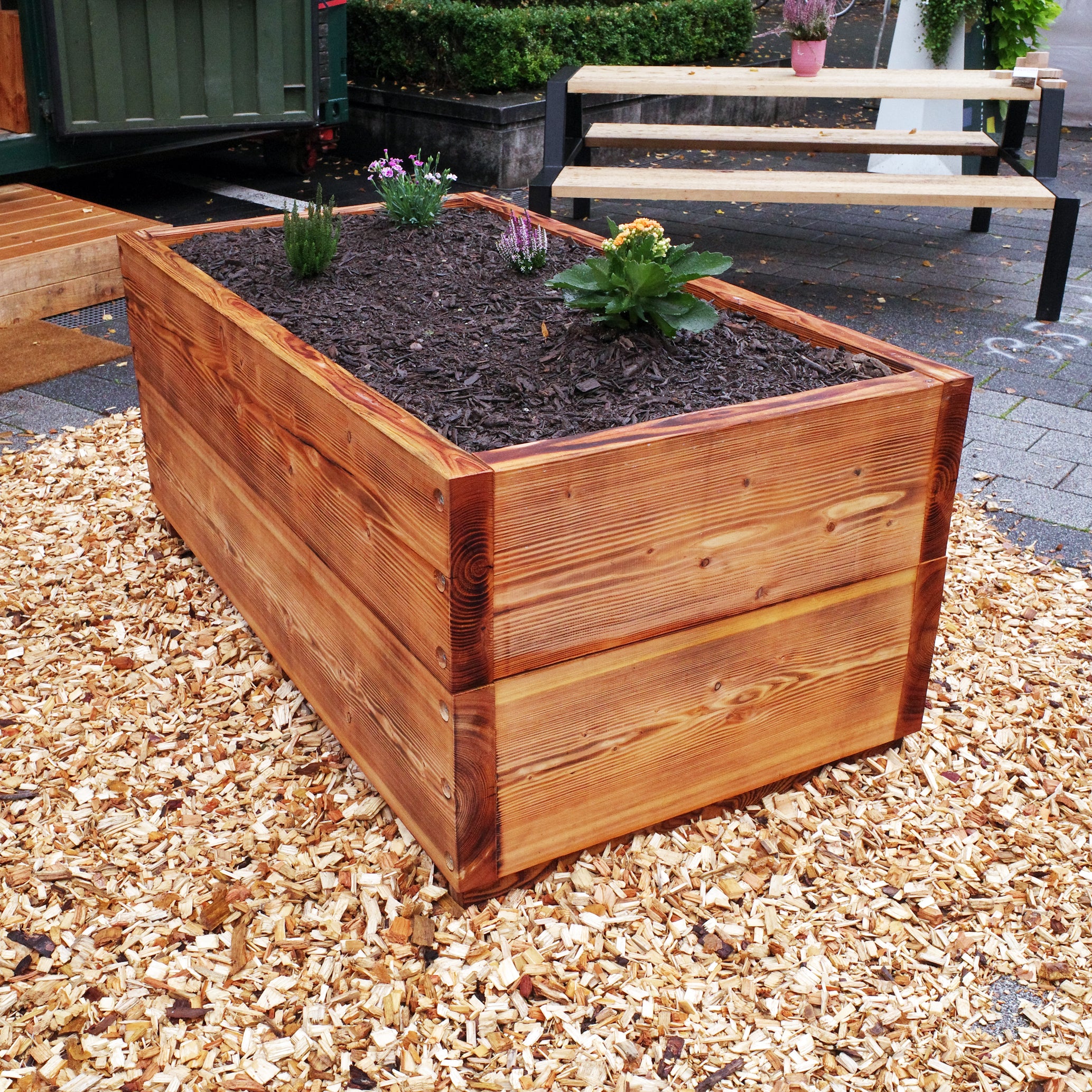 Hochbeet aus Holz Lärche geflammt groß stabil 200x85x85 cm (LxBxH)